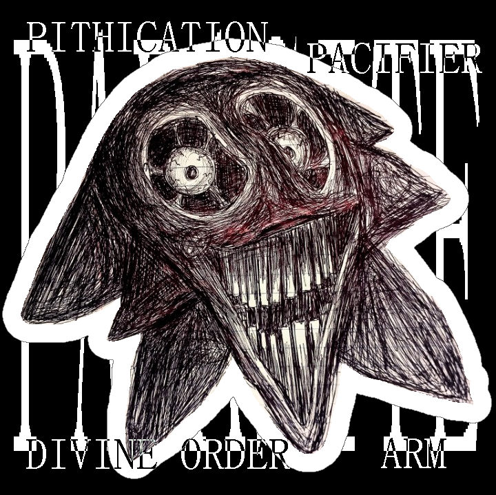 an uncanny and horrifying face with a stretched mouth, text is overlayed on top.